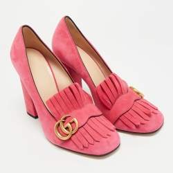 مملوكة مسبقًا حذاء كعب عالي غوتشي شراشيب مارمونت جي جي سويدي أخضر مقاس 37