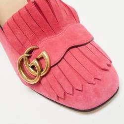 مملوكة مسبقًا حذاء كعب عالي غوتشي شراشيب مارمونت جي جي سويدي أخضر مقاس 37