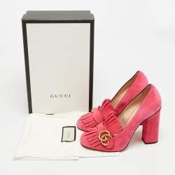 مملوكة مسبقًا حذاء كعب عالي غوتشي شراشيب مارمونت جي جي سويدي أخضر مقاس 37