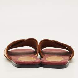 Pre Owned صندل غوتشي جي جي قماش البيج والبني جلد شامواه متقاطع بدون كعب مقاس 38