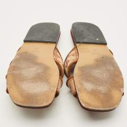 Pre Owned صندل غوتشي جي جي قماش البيج والبني جلد شامواه متقاطع بدون كعب مقاس 38