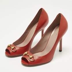 Pre Owned حذاء كعب عالي غوتشي هورسبيت جلد برتقالي مقدمة مفتوحة مقاس 37