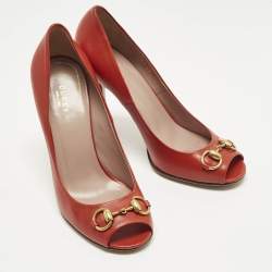 Pre Owned حذاء كعب عالي غوتشي هورسبيت جلد برتقالي مقدمة مفتوحة مقاس 37