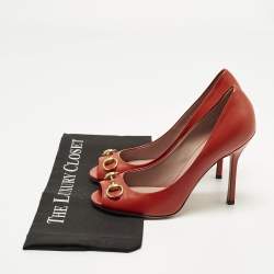 Pre Owned حذاء كعب عالي غوتشي هورسبيت جلد برتقالي مقدمة مفتوحة مقاس 37