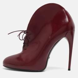 Pre Owned حذاء بوت كاحل غوتشي أربطة كيم جلد بني مقاس 38