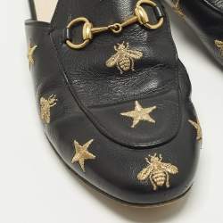 Pre Owned شبشب غوتشي جلد أسود مطرز نجمة نحلة مسطح مقاس 37