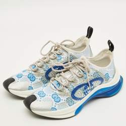 Pre Owned حذاء رياضي غوتشي ران قماش محبوك أبيض/أزرق بعنق منخفض مقاس 38.5