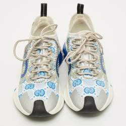 Pre Owned حذاء رياضي غوتشي ران قماش محبوك أبيض/أزرق بعنق منخفض مقاس 38.5