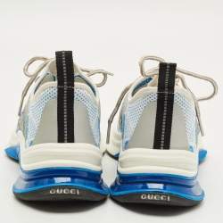 Pre Owned حذاء رياضي غوتشي ران قماش محبوك أبيض/أزرق بعنق منخفض مقاس 38.5