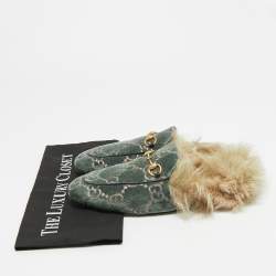 مملوكة مسبقًا Gucci Princetown Size 39.5 Green Fur and Leather Mules