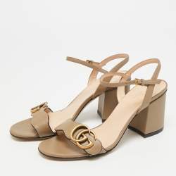 Pre Owned Gucci GG Marmont Size 35.5 Beige Leather Ankle Strap Sandals