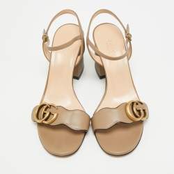 Pre Owned Gucci GG Marmont Size 35.5 Beige Leather Ankle Strap Sandals