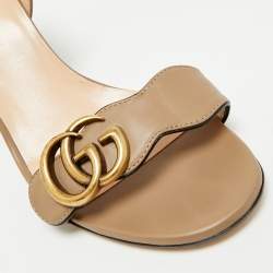 Pre Owned Gucci GG Marmont Size 35.5 Beige Leather Ankle Strap Sandals