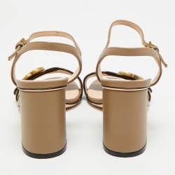 Pre Owned Gucci GG Marmont Size 35.5 Beige Leather Ankle Strap Sandals