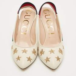 Pre Owned صندل غوتشى فتحة كعب تفاصيل ويب سيلفيا جلد أسود مقاس 38