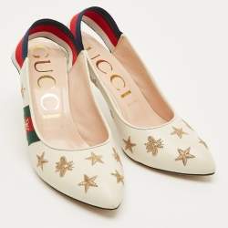 Pre Owned صندل غوتشى فتحة كعب تفاصيل ويب سيلفيا جلد أسود مقاس 38