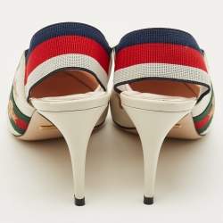 Pre Owned صندل غوتشى فتحة كعب تفاصيل ويب سيلفيا جلد أسود مقاس 38