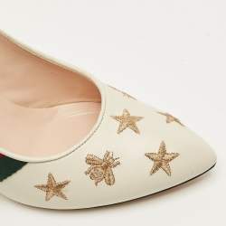 Pre Owned صندل غوتشى فتحة كعب تفاصيل ويب سيلفيا جلد أسود مقاس 38