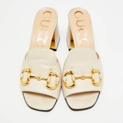 مملوكة مسبقًا Gucci Horsebit Size 37.5 Cream Leather Block Heel Slide Sandals