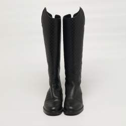 Pre Owned حذاء بوت غووتشي جلد أسود بحلية للركبة مقاس 35