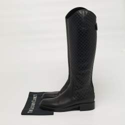 Pre Owned حذاء بوت غووتشي جلد أسود بحلية للركبة مقاس 35