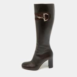 مملوكة مسبقًا Gucci Horsebit Size 39 Brown Suede Knee Length Boots