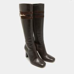 Pre Owned حذاء بوت غووتشي "أنوك" شامواه بني بطول الركبة مقاس 40