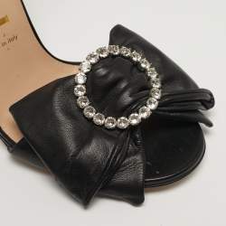 مملوكة مسبقًا صندل غوتشي سير كاحل مزخرف كريستال جلد أسود مقاس 36.5