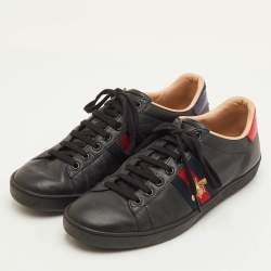 Pre Owned حذاء رياضي غوتشي إيس جلد أسود مطرز بالنحلة بعنق منخفض مقاس 38.5