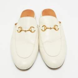 Pre Owned Gucci Princetown Size 37.5 White Leather Flat Mules