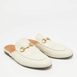 Pre Owned Gucci Princetown Size 37.5 White Leather Flat Mules