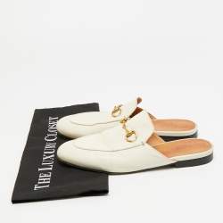 Pre Owned Gucci Princetown Size 37.5 White Leather Flat Mules
