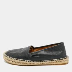 Pre Owned Gucci Size 39 Black Guccissima  Leather Espadrille Flats