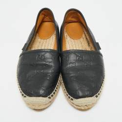 Pre Owned حذاء إسبادريل فلات جلد قوسيشيما أسود غوتشي مقاس 39