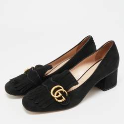 Pre Owned Gucci GG Marmont Size 41 Black Suede Block Heel Pumps