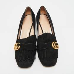 Pre Owned Gucci GG Marmont Size 41 Black Suede Block Heel Pumps