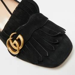 Pre Owned Gucci GG Marmont Size 41 Black Suede Block Heel Pumps