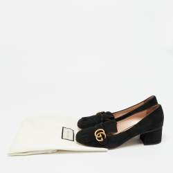 Pre Owned Gucci GG Marmont Size 41 Black Suede Block Heel Pumps
