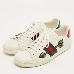 Pre Owned Gucci Ace Size 40 White Leather Web Lace Up Sneakers