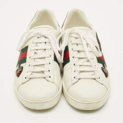 Pre Owned Gucci Ace Size 40 White Leather Web Lace Up Sneakers