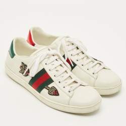 Pre Owned Gucci Ace Size 40 White Leather Web Lace Up Sneakers
