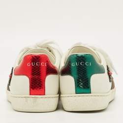 Pre Owned Gucci Ace Size 40 White Leather Web Lace Up Sneakers