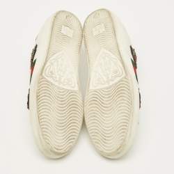 Pre Owned Gucci Ace Size 40 White Leather Web Lace Up Sneakers