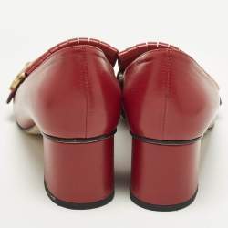 مملوكة مسبقًا Gucci GG Marmont Fringe Red Leather Block Heel Pumps Size 38