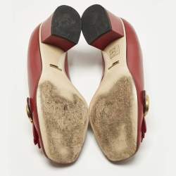 مملوكة مسبقًا Gucci GG Marmont Fringe Red Leather Block Heel Pumps Size 38