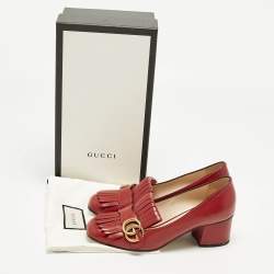 مملوكة مسبقًا Gucci GG Marmont Fringe Red Leather Block Heel Pumps Size 38