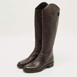 Pre Owned Gucci Size 39.5 Dark Brown Guccissima Leather Knee Length Boots