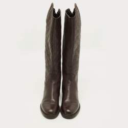Pre Owned Gucci Size 39.5 Dark Brown Guccissima Leather Knee Length Boots