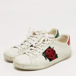 Pre Owned حذاء رياضي غوتشي أربطة تفاصيل قلب ويب ايس جلد أبيض مقاس 39.5