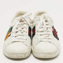 Pre Owned حذاء رياضي غوتشي أربطة تفاصيل قلب ويب ايس جلد أبيض مقاس 39.5